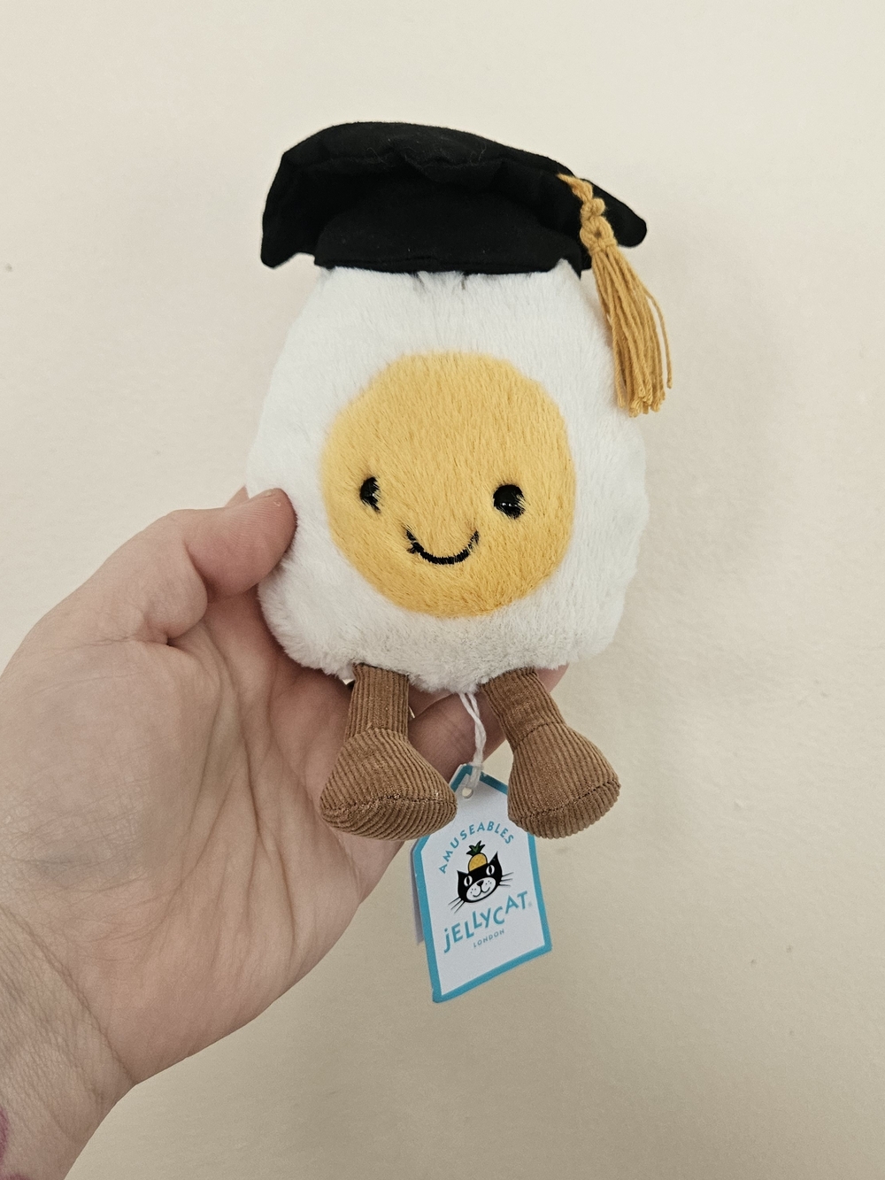 Jellycat Amuseables Graduation Boiled Egg Plush White Yellow Soft Toy NWT Rare